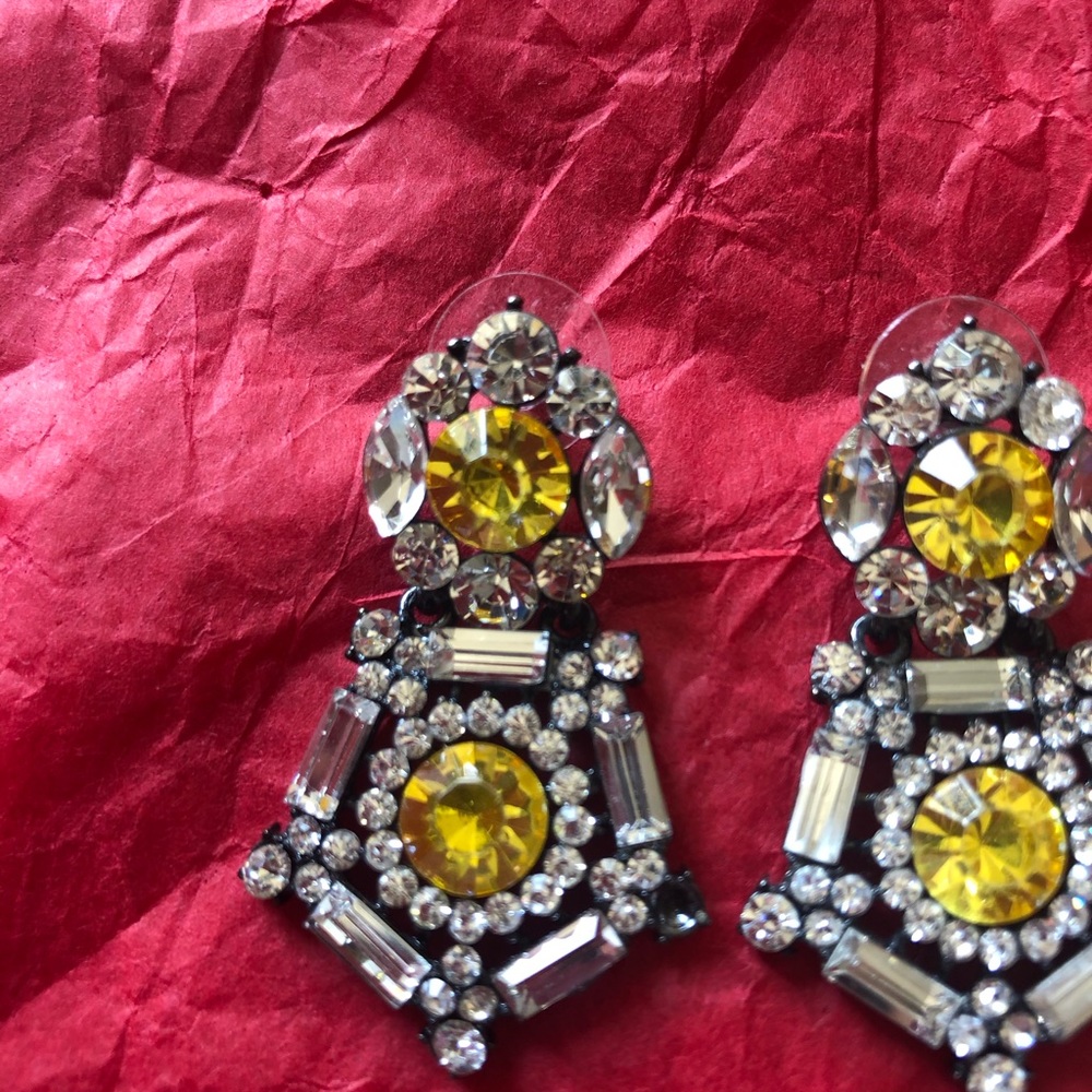 Natasha Yellow Rhinestone Dangle Statement Earrin… - image 3